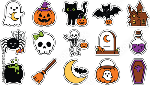  Halloween day silhouettes witch ghosts pumpkins and haunted house vector illustration f