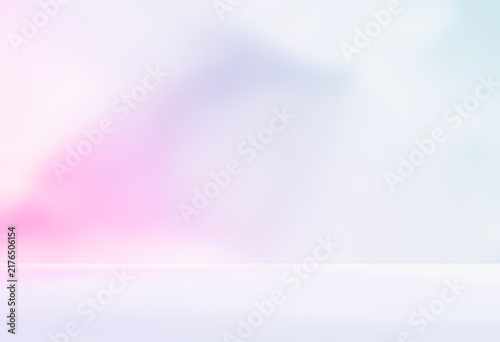 Abstract colourful room studio with pink purple blue pastel colours. Shadow of leaves overlay effect. Product presentation showroom. Minimal mock up blurred backdrop.