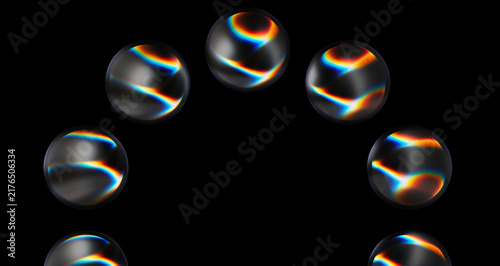 Cuadro en lienzo Glass Spheres Arch 3D Render, Glowing Rainbow Prism Refraction, Abstract Transpa