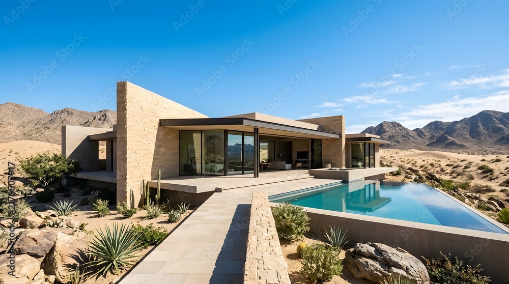 Fototapeta premium Modern Desert Luxury Villa with Infinity Pool