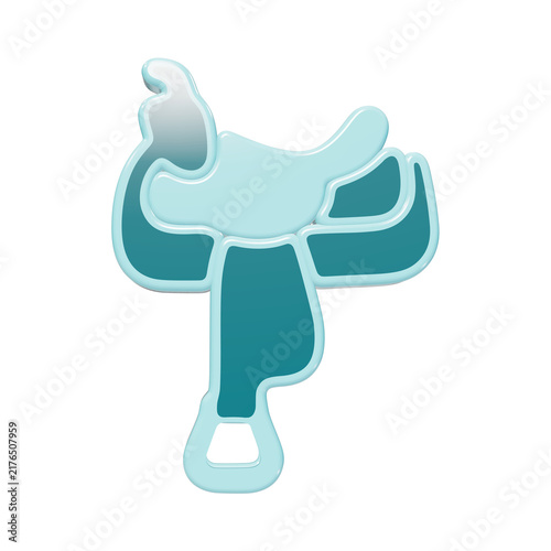 Konstfotografi Three dimensional icon of a western horse saddle in shades of teal and light blu