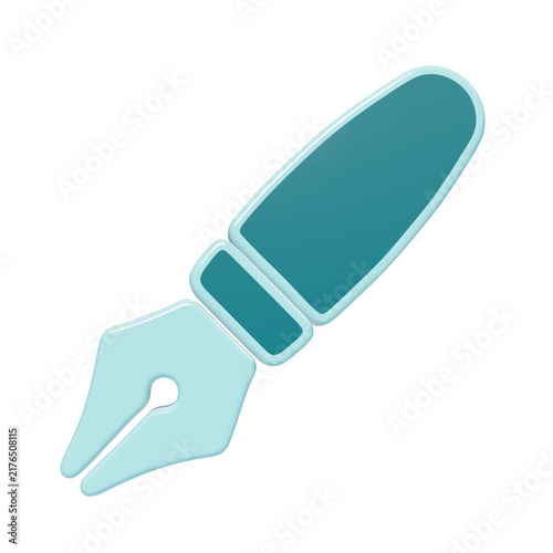 Quadro su tela Three-dimensional teal and light blue fountain pen nib icon with a rounded shape