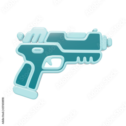 Cuadro en lienzo Three-dimensional teal and light blue futuristic toy blaster pistol icon with ro