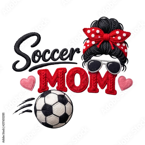 Embroidered Soccer Mom Text With Messy Bun Hairstyle And Sport Ball Sports Graphic