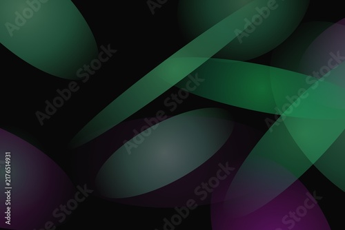 Abstract background with overlapping green and purple semitransparent geometric circles and soft light