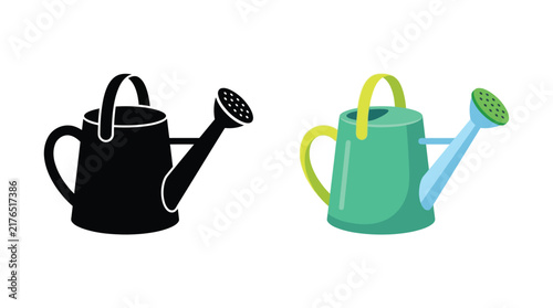 Watering can illustration featuring a silhouette and a colored version