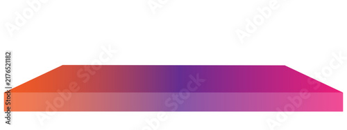 3D podium platform vector displays vibrant orange, purple, and pink gradient pedestal shape. Minimalist isometric product display stand element is isolated on a white background for projects.