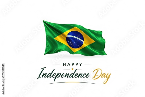 Minimalist Brazil Independence Day banner with realistic waving Brazilian flag isolated on white background