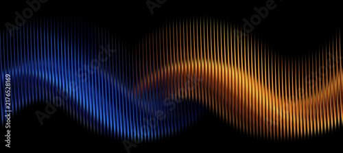 Bild auf Leinwand Abstract wave pattern with glowing blue and orange digital light streaks