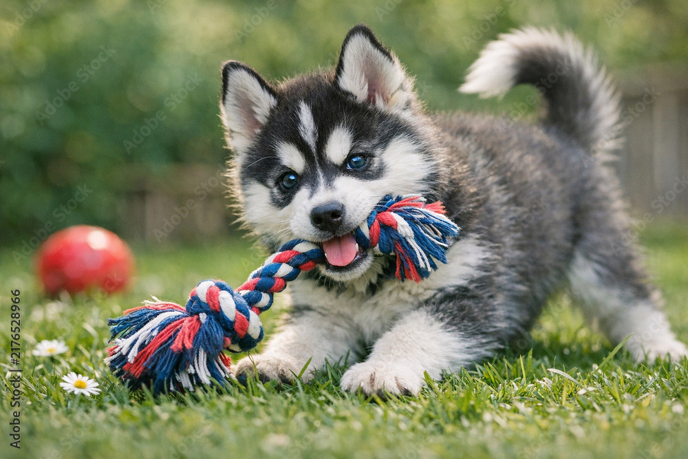 Fototapeta premium Happy Siberian Husky Puppy