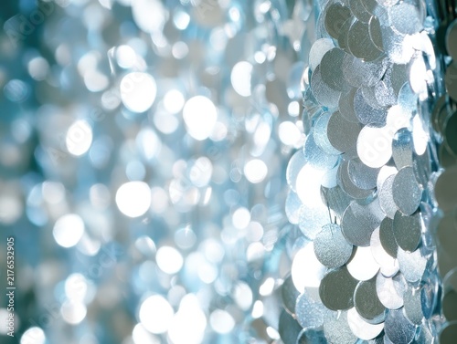 Soft focus, shimmering circular discs in light blue and silver hues