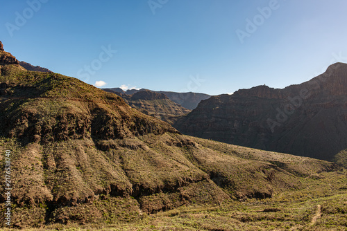 Obraz na płótnie Wide canyon view with vegetated slopes, Gran Canaria