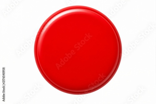 Red circular button centered on clean white background