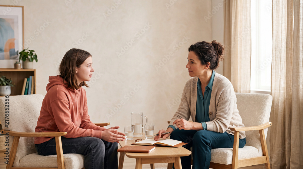 Fototapeta premium Psychologist Listening to a Teenager in a Private Counseling Session