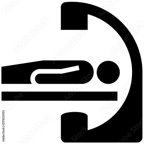 Imaging Table Scanner Silhouette Icon, Cath Lab Wayfinding Vector Symbol