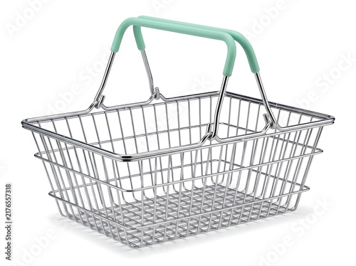 Empty wire shopping basket isolated view