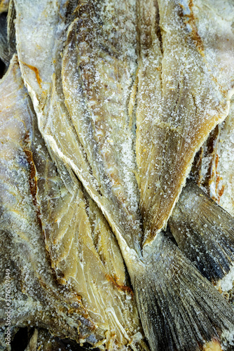 Принти на полотні Dried and salted croaker, corvina in portuguese, for sale at central food market