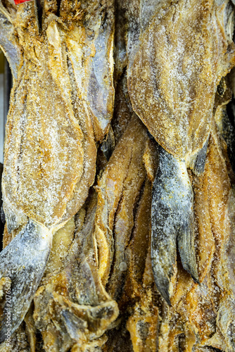 Fotografía Dried and salted catfish, bacalhau, for sale at central food market, Sao Paulo,