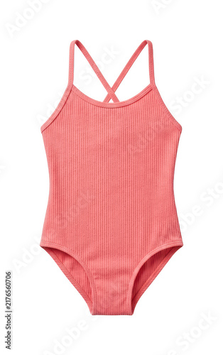 Canvastavla Coral ribbed one piece swimsuit for girls with criss cross back isolated