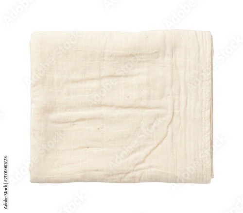 Фотография Folded soft cream organic muslin cotton baby blanket mockup on transparent backg