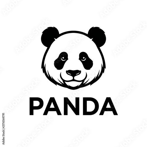 Black and white cute panda icon with friendly face and text label