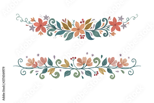 Watercolor Floral Border and Frame, Elegant Botanical Flowers with Green Leaves Wreath on Transparent Background