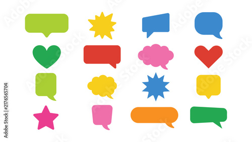 Colorful Speech Bubbles and Heart Chat Icons Set – Flat Vector Illustration