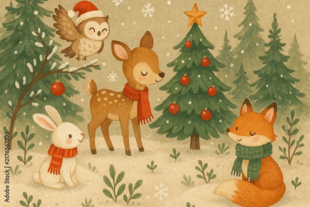 Naklejka premium Whimsical forest animals celebrate background