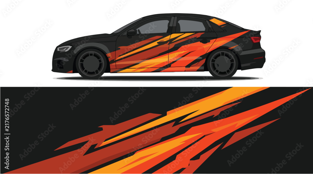 Fototapeta premium Speeding Car Flame Graphic Design
