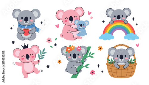 Photography Cute koala cartoon character vector icon set featuring happy baby animals with m