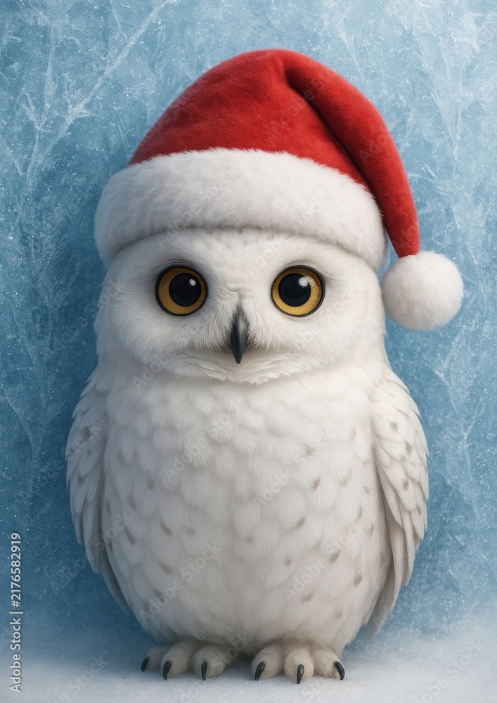 Naklejka premium Festive owl in Santa hat