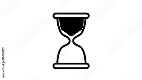 Animated black outline of an hourglass on a white background, illustrating the concept of time passing with falling sand.