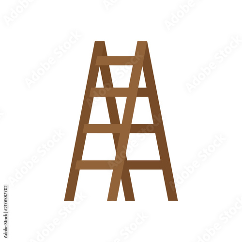 Fotografie Minimalist flat vector illustration of a wooden A-frame stepladder, isolated on