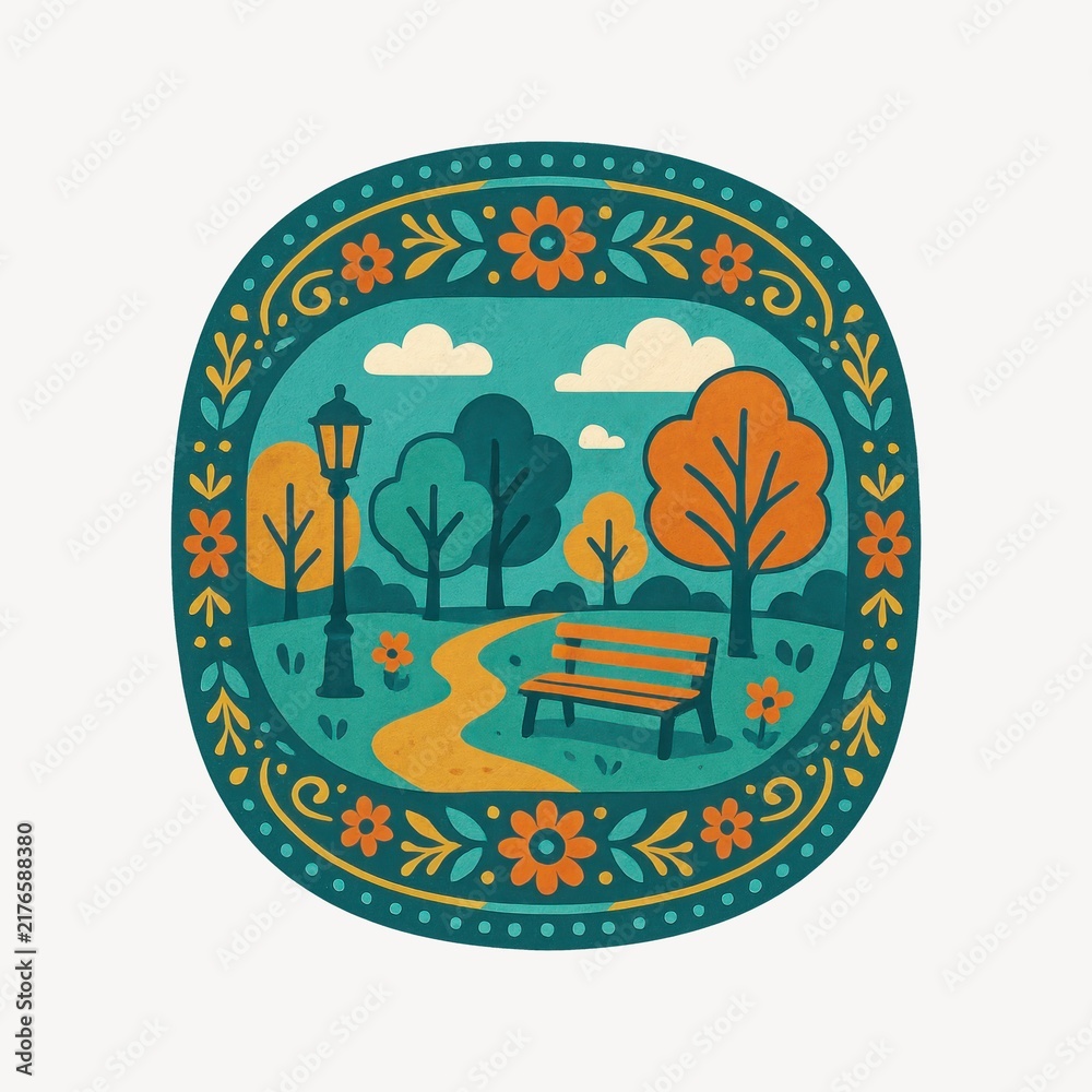 Fototapeta premium Whimsical park scene illustration.