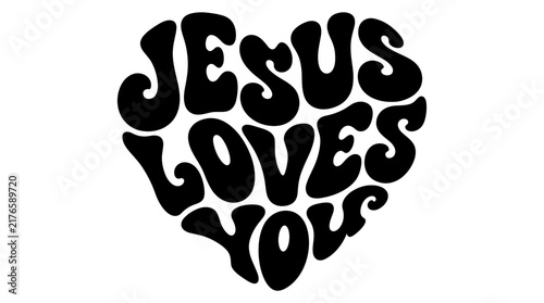 Jesus loves you black lettering on white background  
