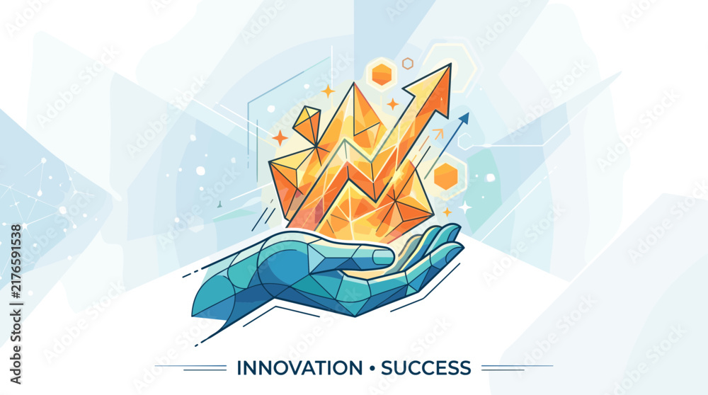 Naklejka premium Innovation and Success Growth Concept with Hand Holding Upward Arrow Graph