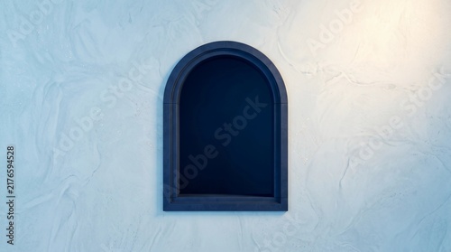 3D Rendered Arched Window Niche Display Mockup on Light Blue Textured Wall