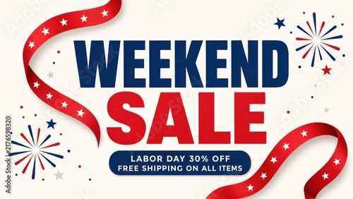 Weekend sale banner with labor day 30 off and free shipping offer