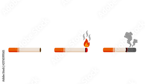 Cigarette Burning Stages Vector Illustration Set from Intact to Ashes