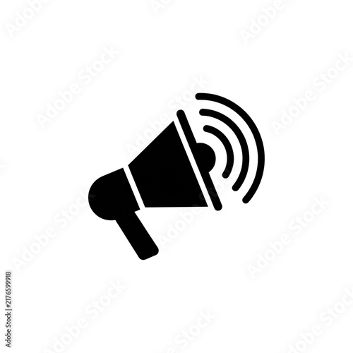 Megaphone audio broadcast icon with sound waves symbol for marketing and public communication announcements.