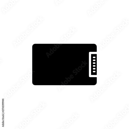 Rectangular memory card icon for digital data storage and electronic hardware device representation.