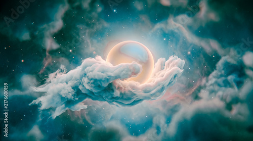Emotional AI Companions Nurturing a Glowing Sphere in a Dreamlike Cosmic Space