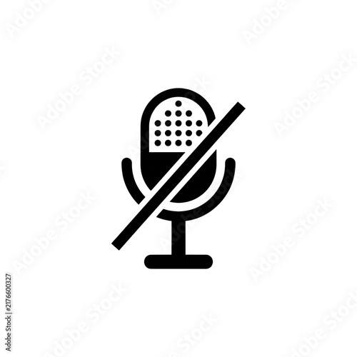 Black microphone mute icon with diagonal slash on checkered background represents silent mode in online conference calls.