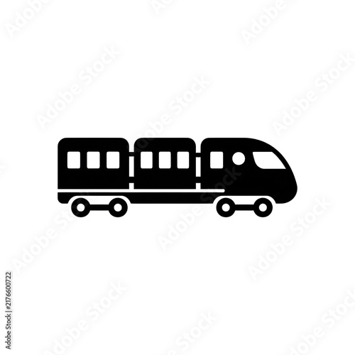 High speed passenger train icon in black silhouette for public transit and logistics design.