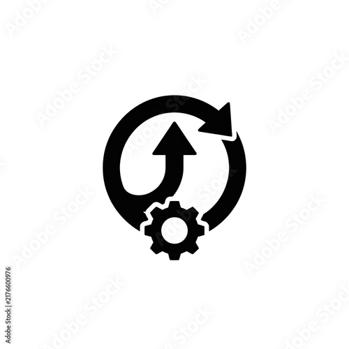 Agile workflow process loop icon with upward trend arrow and gear mechanism representing project development optimization.