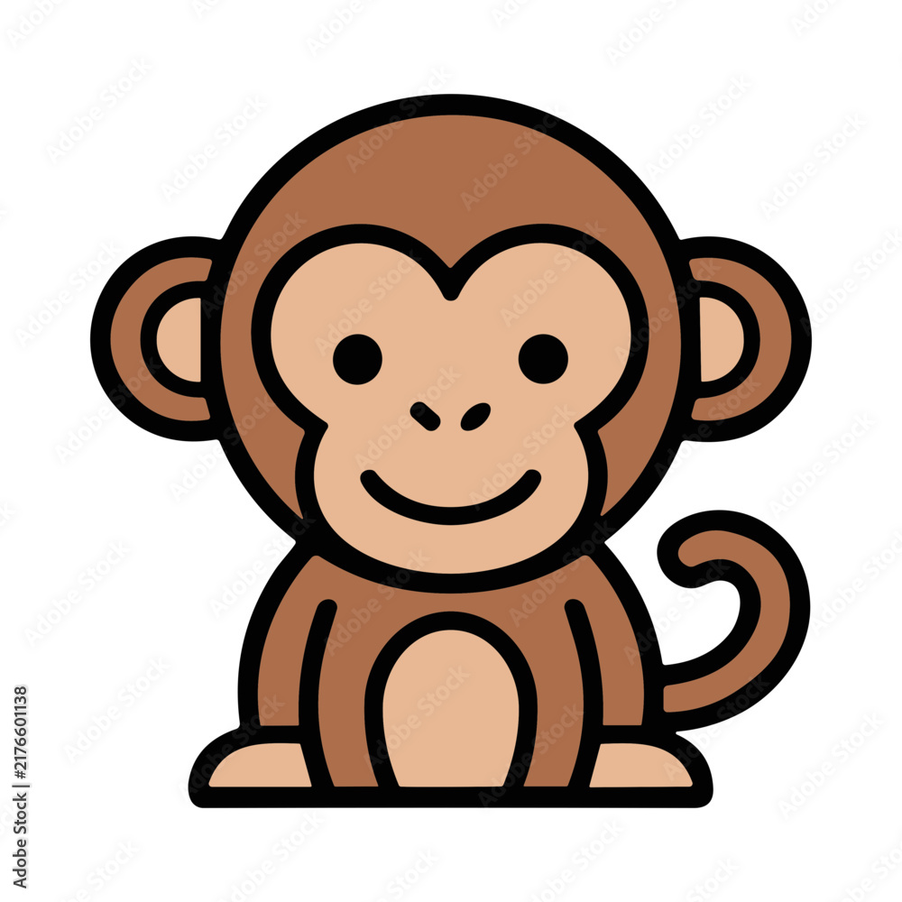 Obraz premium Cartoon Cute Monkey Sitting and Smiling with Curled Tail