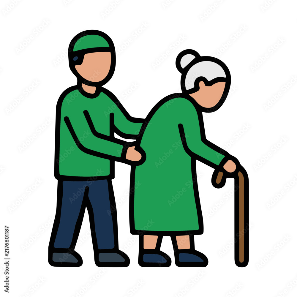 Obraz premium Caregiver assisting an elderly woman with a cane