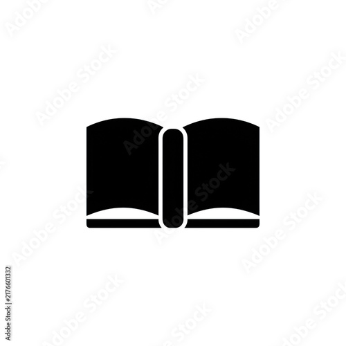 Open book silhouette icon for library digital publishing and educational reading content materials.