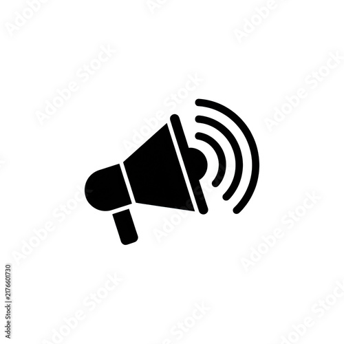 Black megaphone speaker icon with sound waves on transparent background for marketing and communication concepts.
