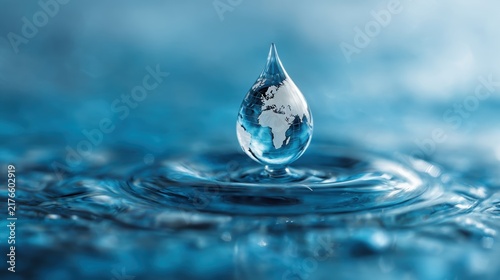 World Water Day concept with world in clean water drop on and fresh blue water ripples design, Environment save and ecology theme concept